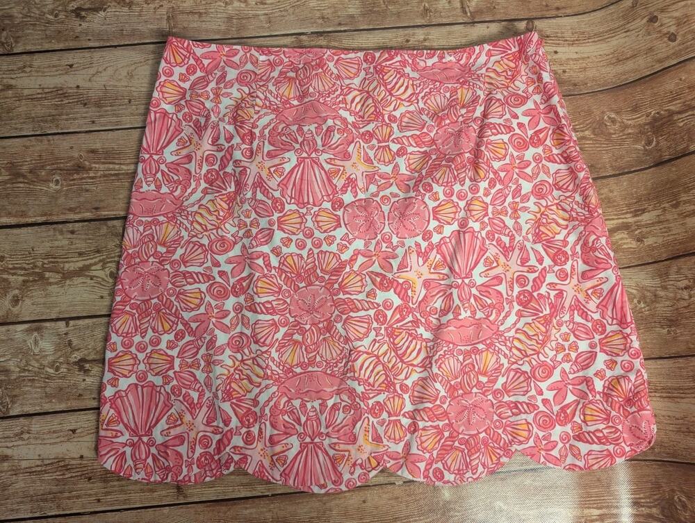 Lilly Pulitzer Lynnie Scalloped Mini Skirt Sailors Valentine Pink Shells Size 12